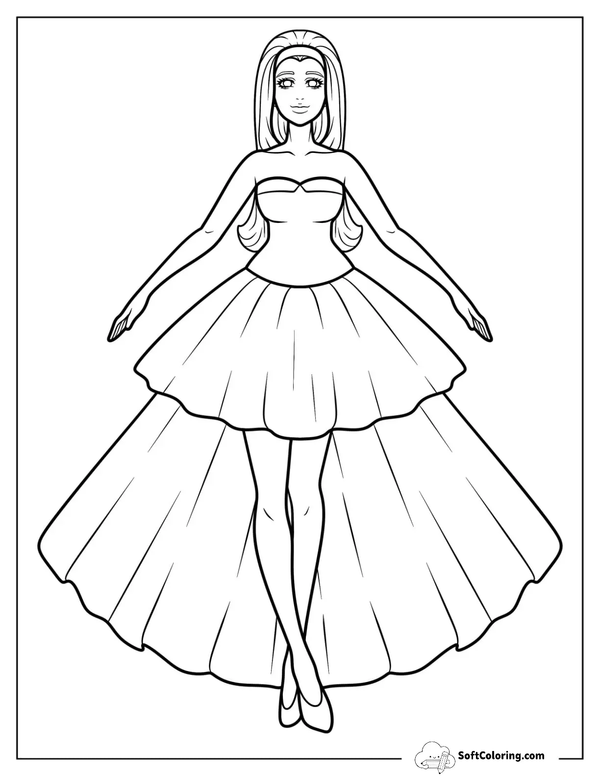 Short Tube Dress Coloring Page With Long Overskirt