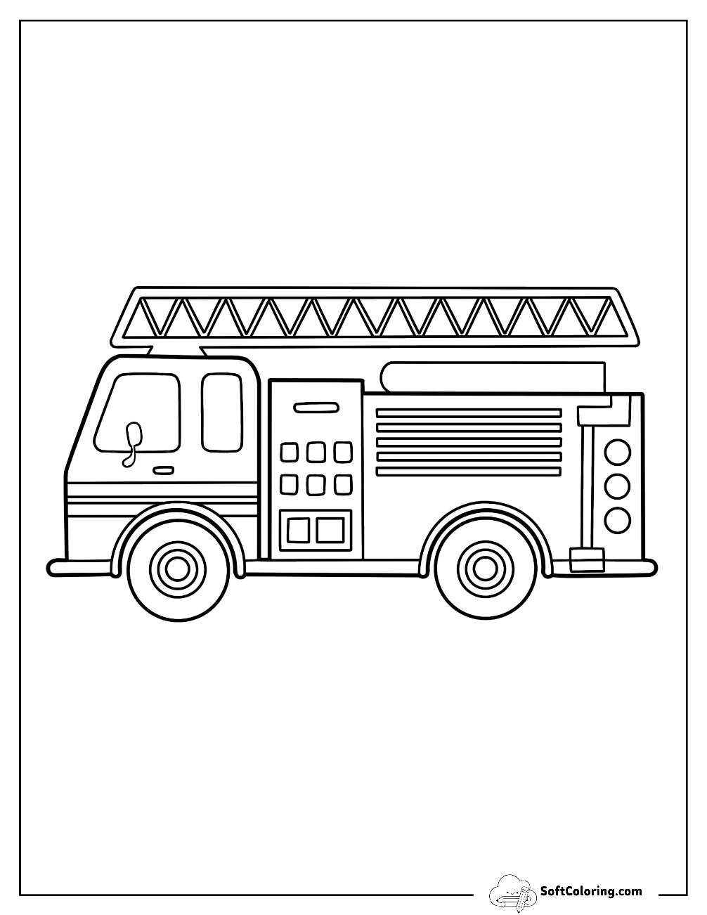 Side View Of Cartoon Fire Truck Coloring Page For Kids