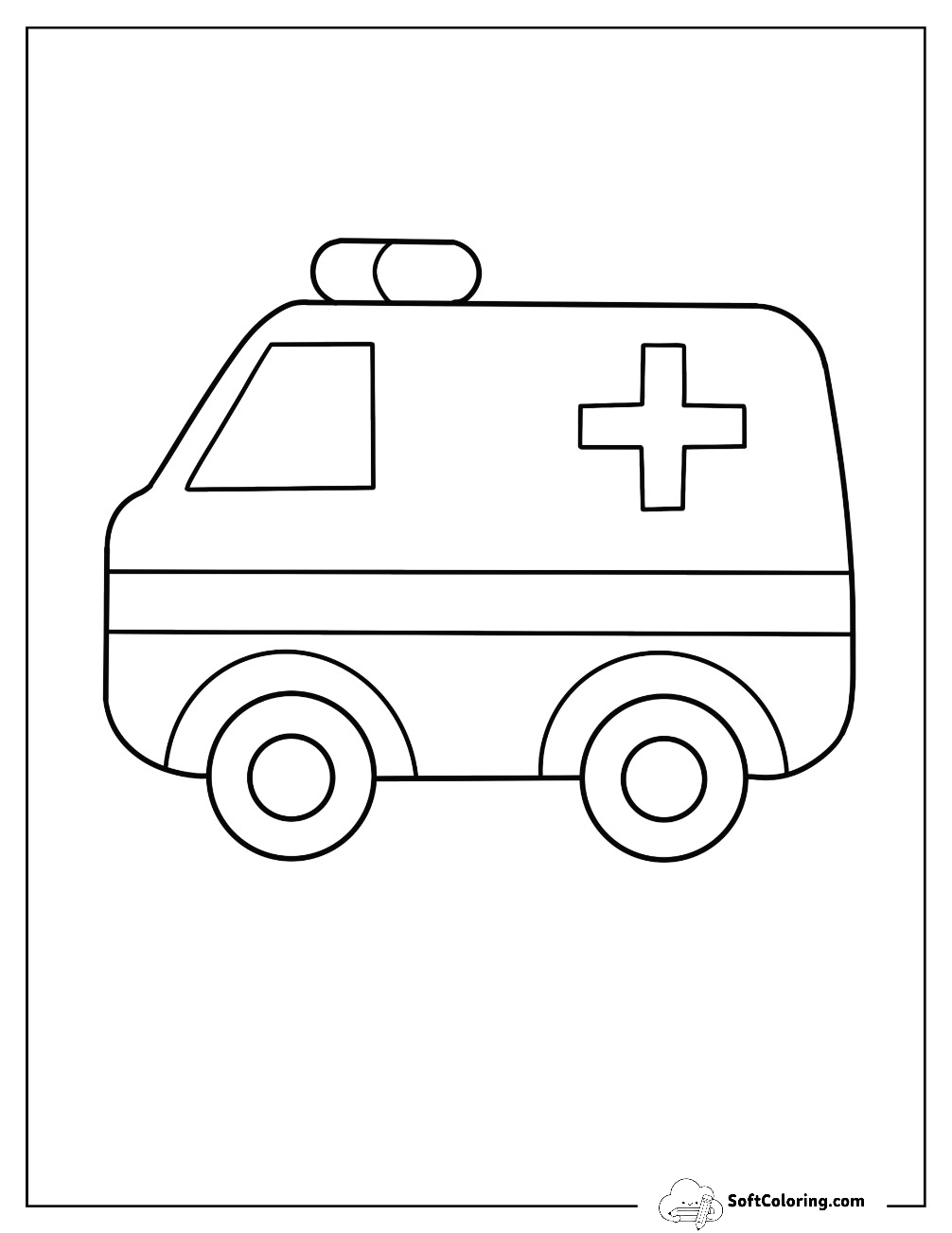 Simple Ambulance Coloring Page For Preschoolers