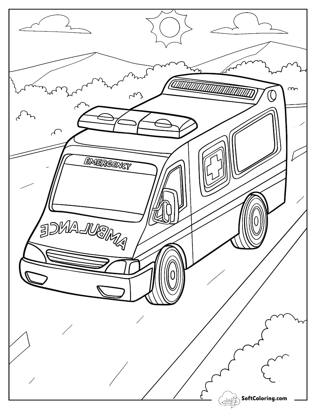 Simple Ambulance Coloring Page Driving On The Street
