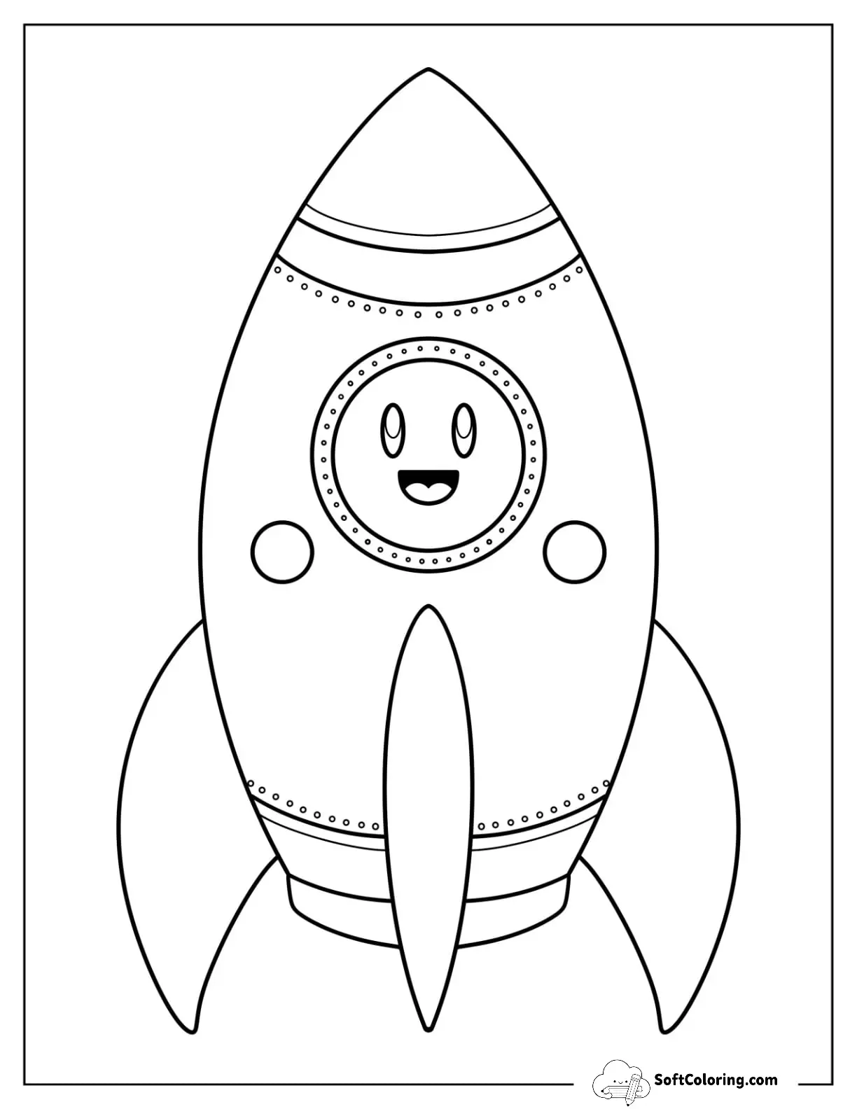 Simple Cartoon Rocket Coloring Page With Smiley Face For Preschoolers