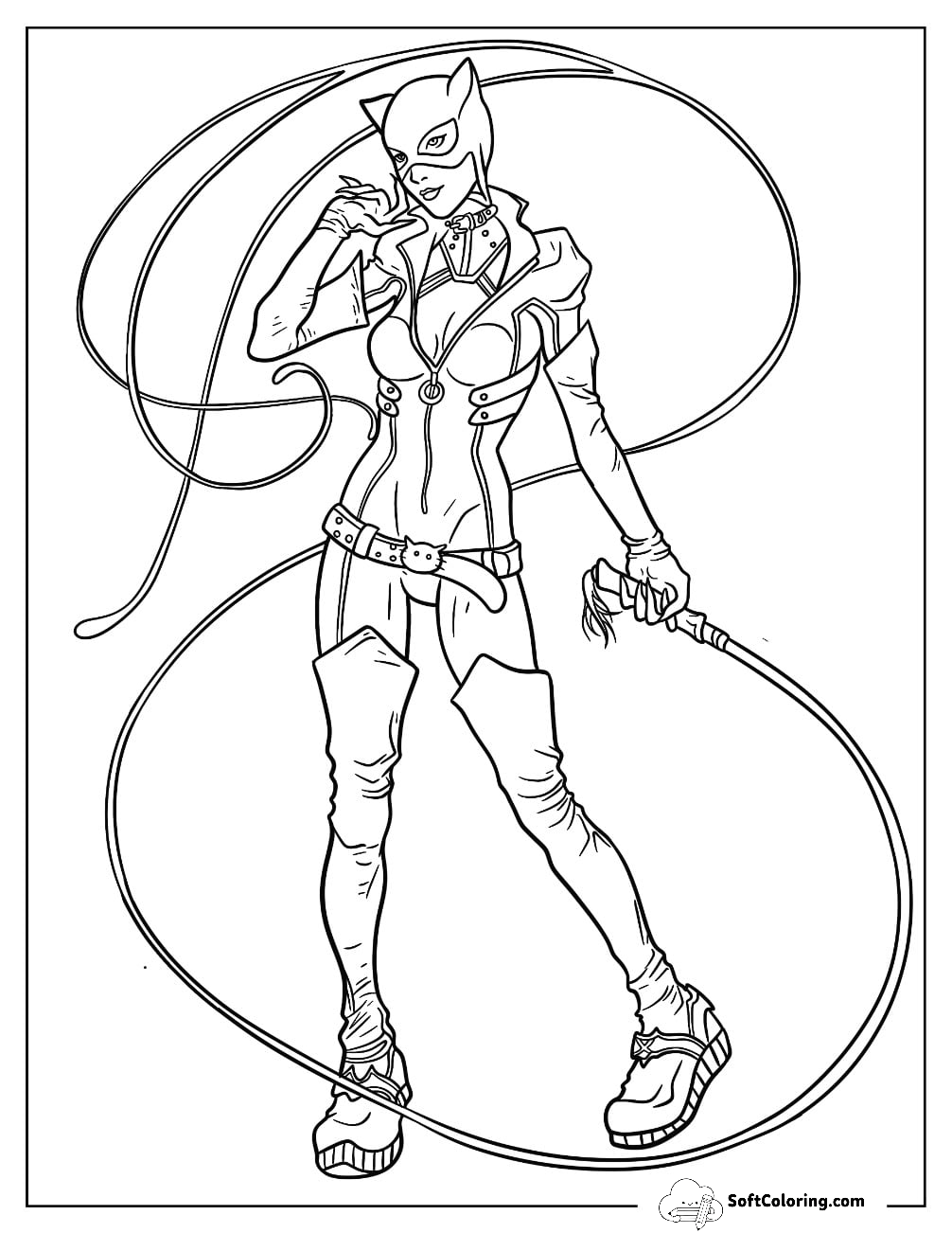 Simple Catwoman Coloring Page With Wip For Kids