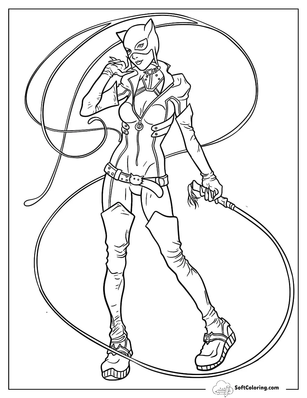 Simple Catwoman Coloring Page With Wip For Kids