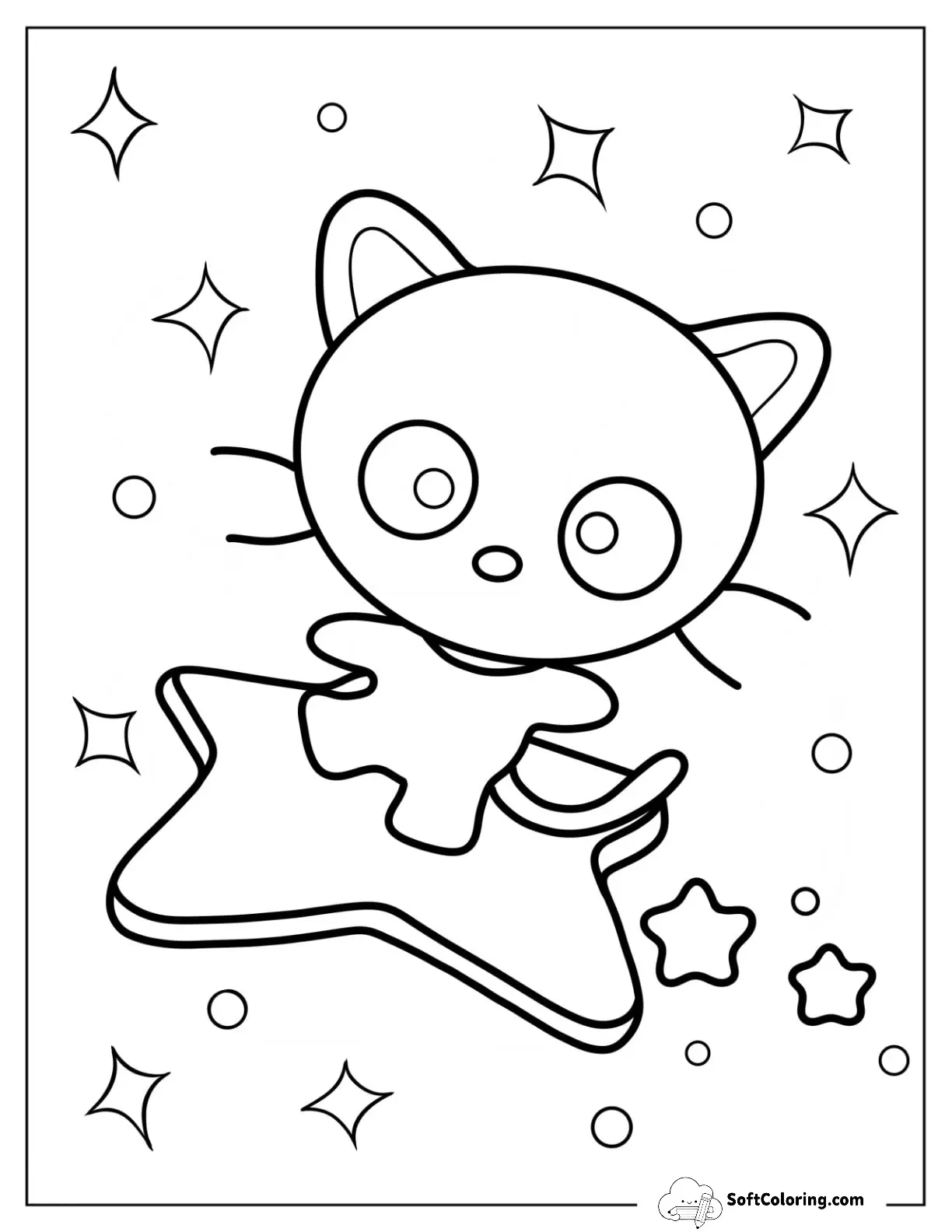 Simple Chococat Standing On A Star Coloring Page For Preschoolers