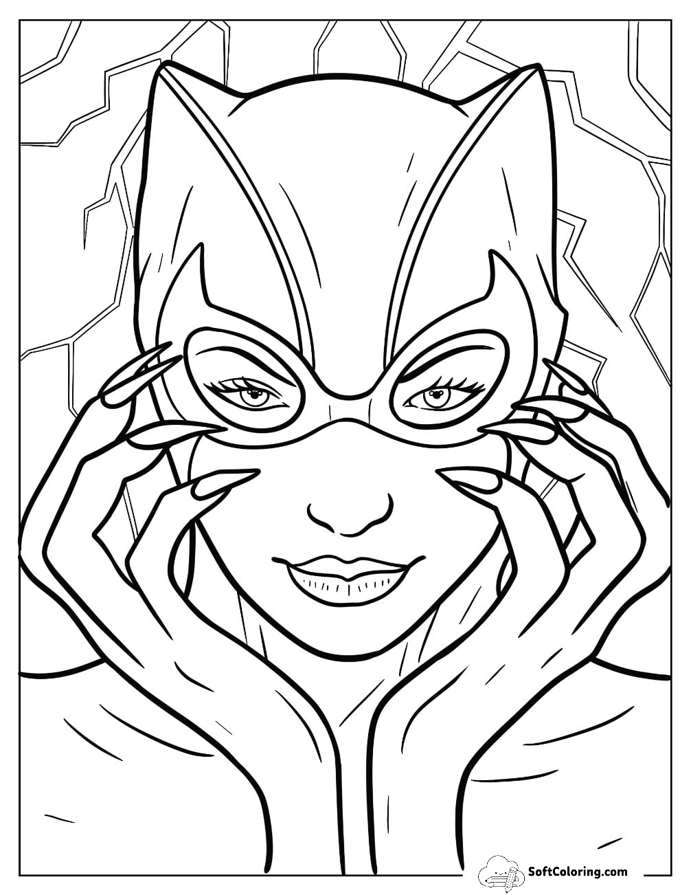 Simple Close Up Of Catwoman Coloring Page For Kids