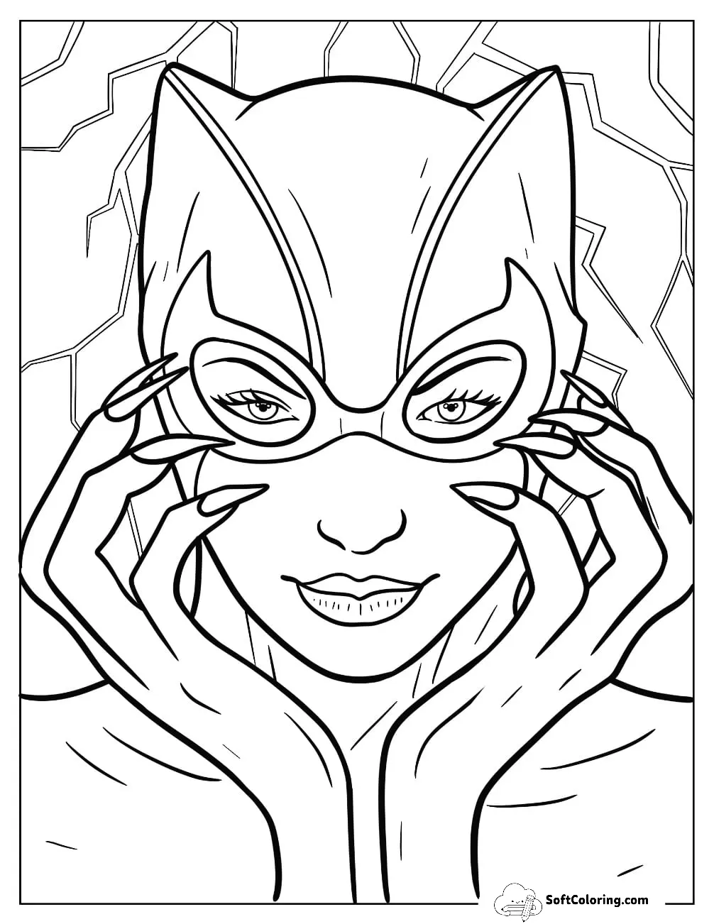 Simple Close Up Of Catwoman Coloring Page For Kids