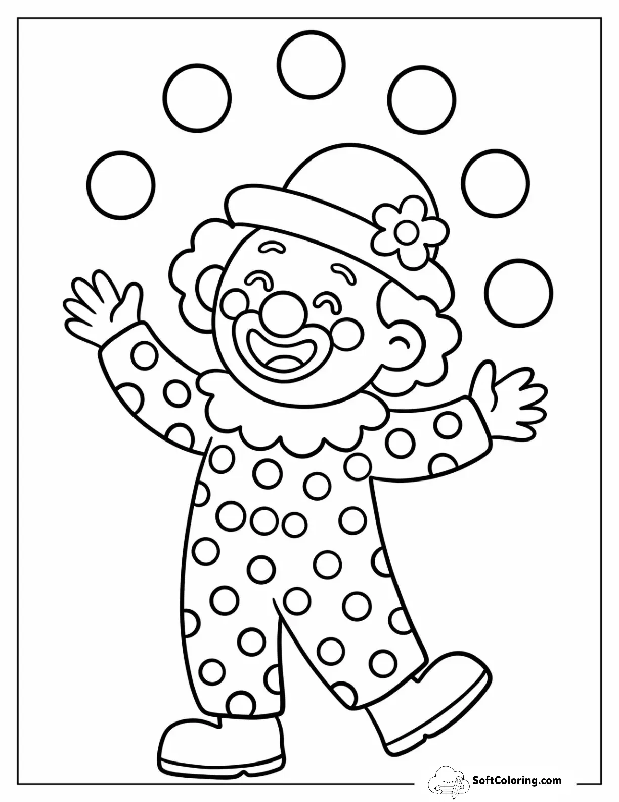 Simple Clown Coloring Page Juggling For Preschoolers