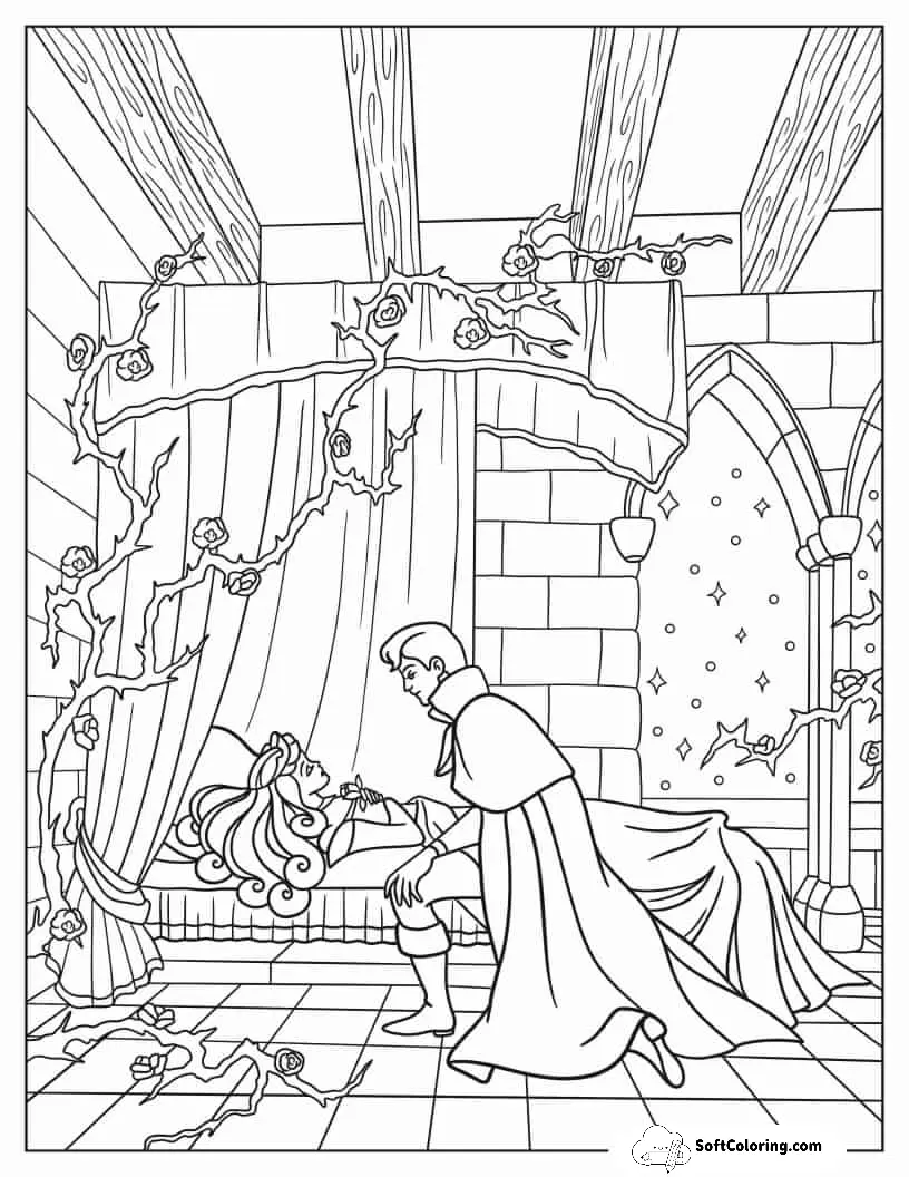 Simple Coloring Page Of Sleeping Beauty With Prince