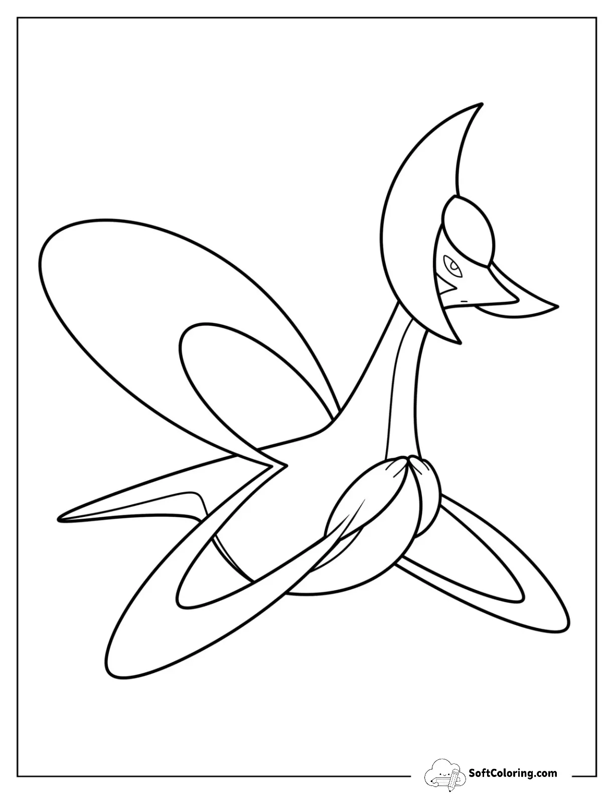 Legendary Pokemon Coloring Page Of Simple Cresselia Outline For Preschoolers