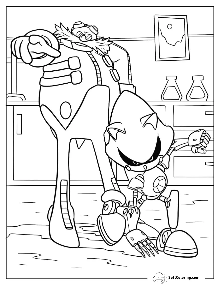Simple Doctor Eggman And Metal Sonic Coloring Page For Kids
