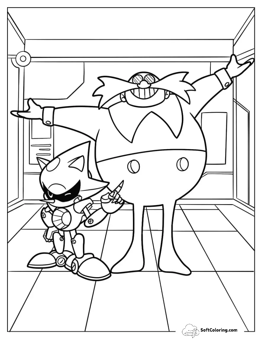 Simple Doctor Eggman And Metal Sonic Coloring Page