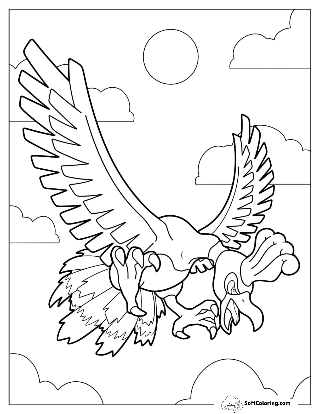 Legendary Pokemon Coloring Page Of Simple Ho Oh In The Sky