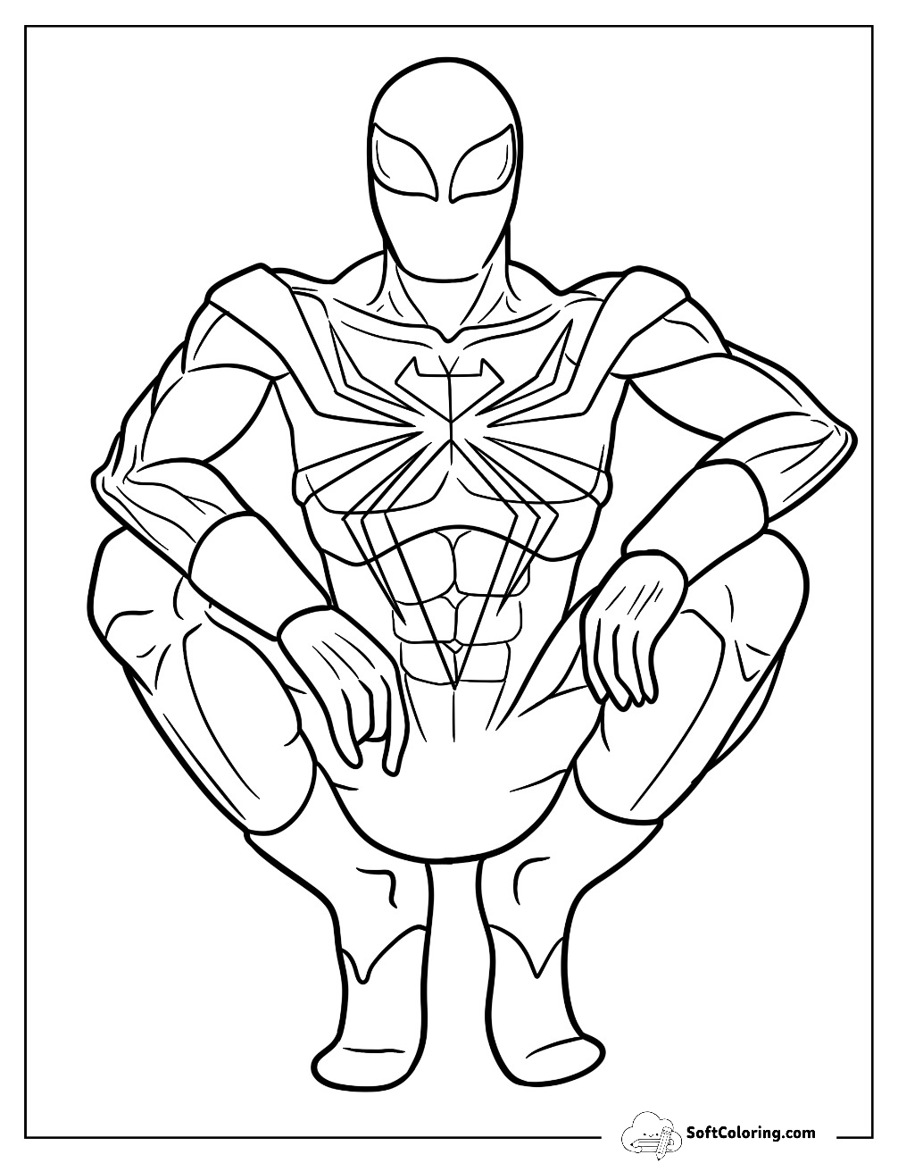 Simple Iron Spider Coloring Page Outline For Kids