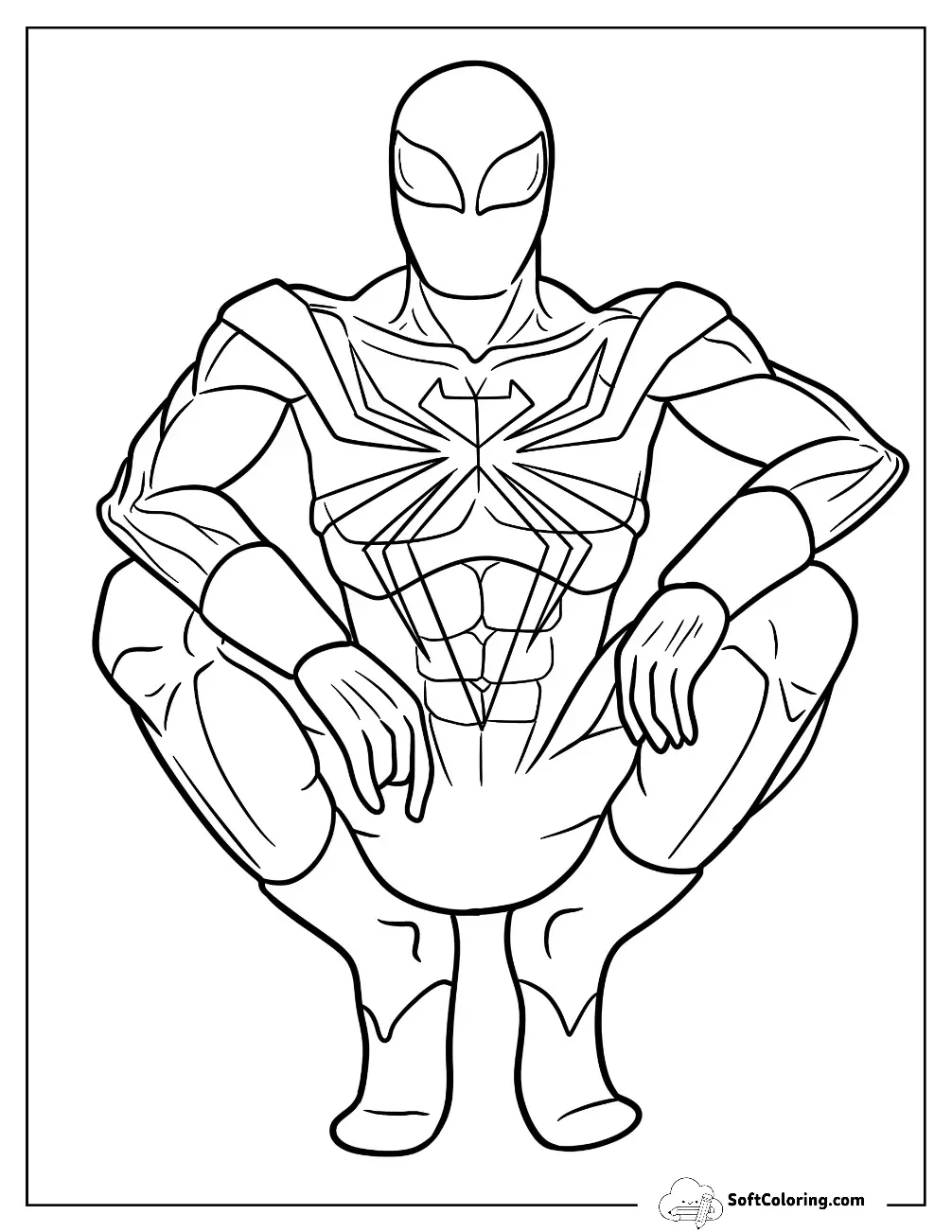 Simple Iron Spider Coloring Page Outline For Kids