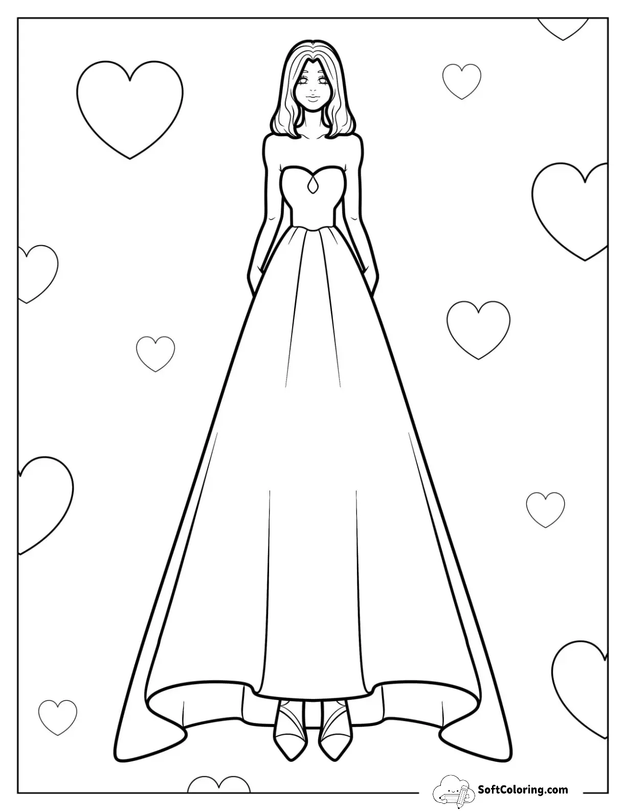 Simple Maxi Dress Coloring Page With High Low Skirt