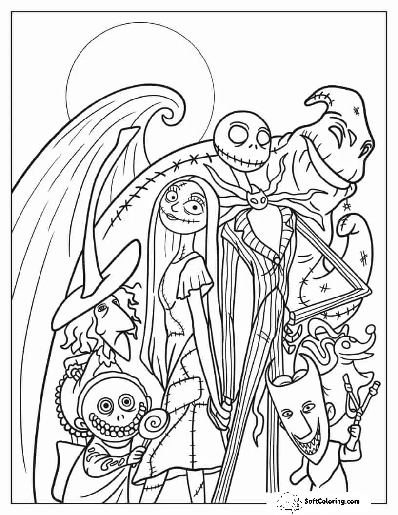 Simple Nightmare Before Christmas Halloween Coloring Page