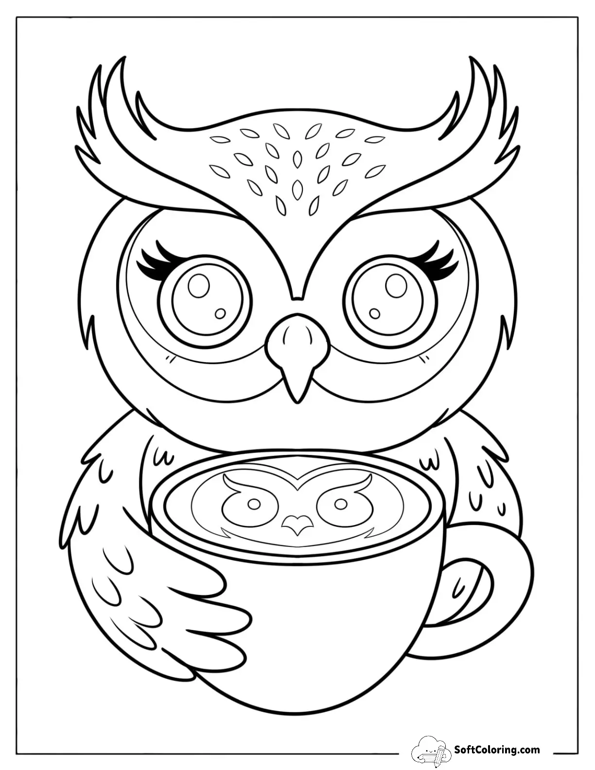 Simple Owl Holding A Coffee Cup With Owl Art