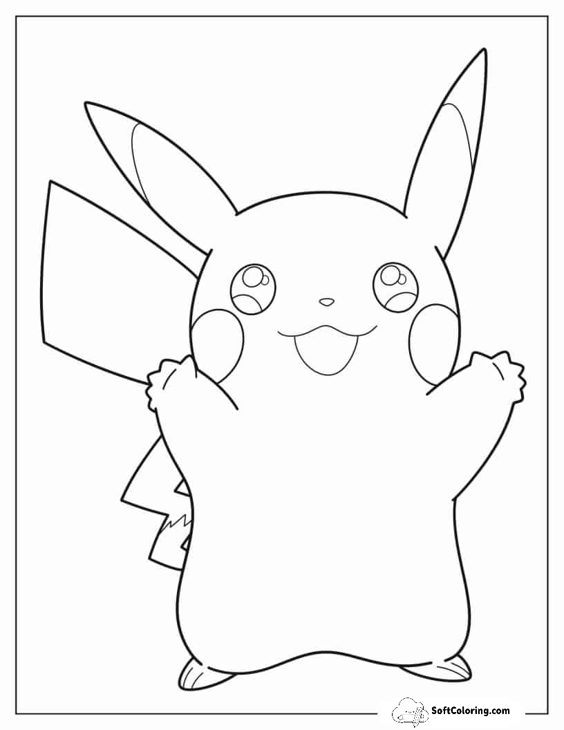 Simple Pikachu Outline For Kids Coloring In
