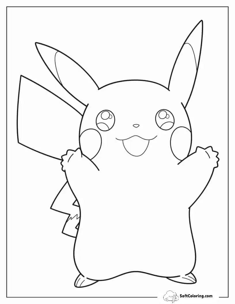 Simple Pikachu Outline For Kids Coloring In