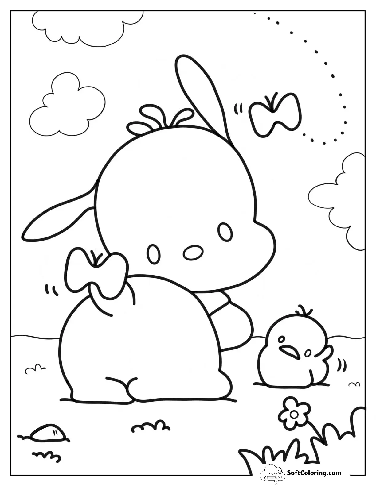 Simple Pochacco With Bow On Tail For Preschoolers