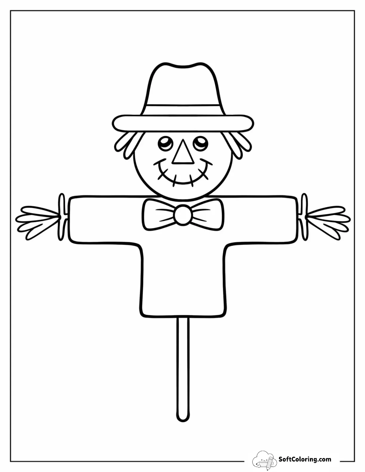 Simple Scarecrow Coloring Page With A Bowtie For Kids