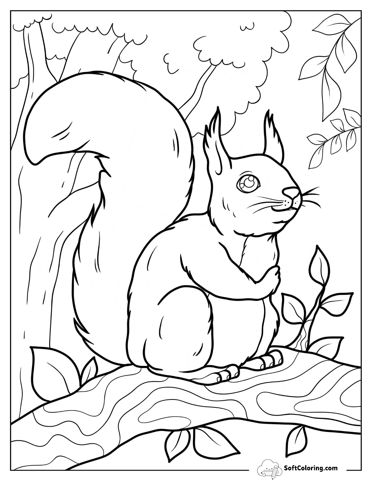Simple Smiling Squirrel Coloring Page For Kids