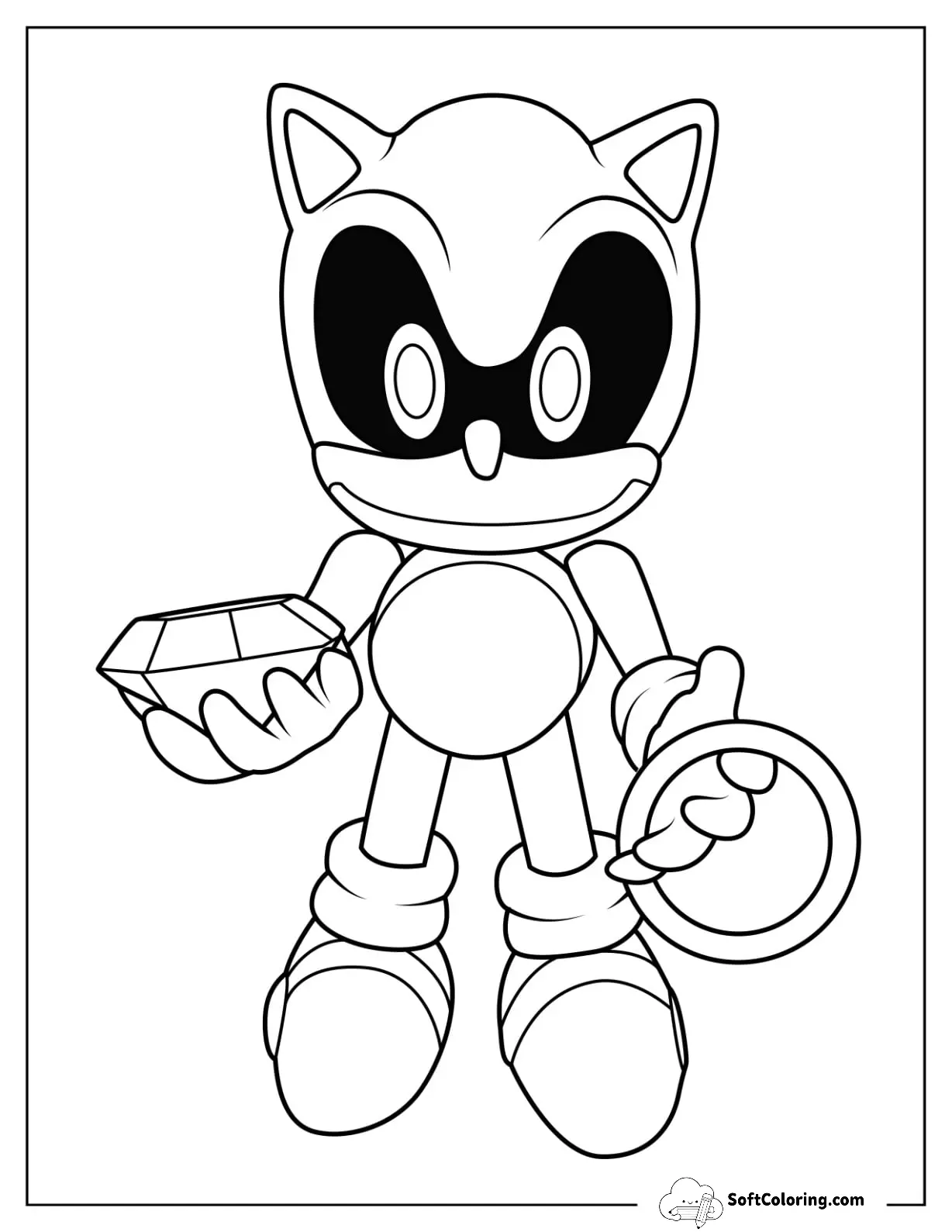 Simple Sonic Exe Coloring Page Holding Chaos Emerald And Gold Ring