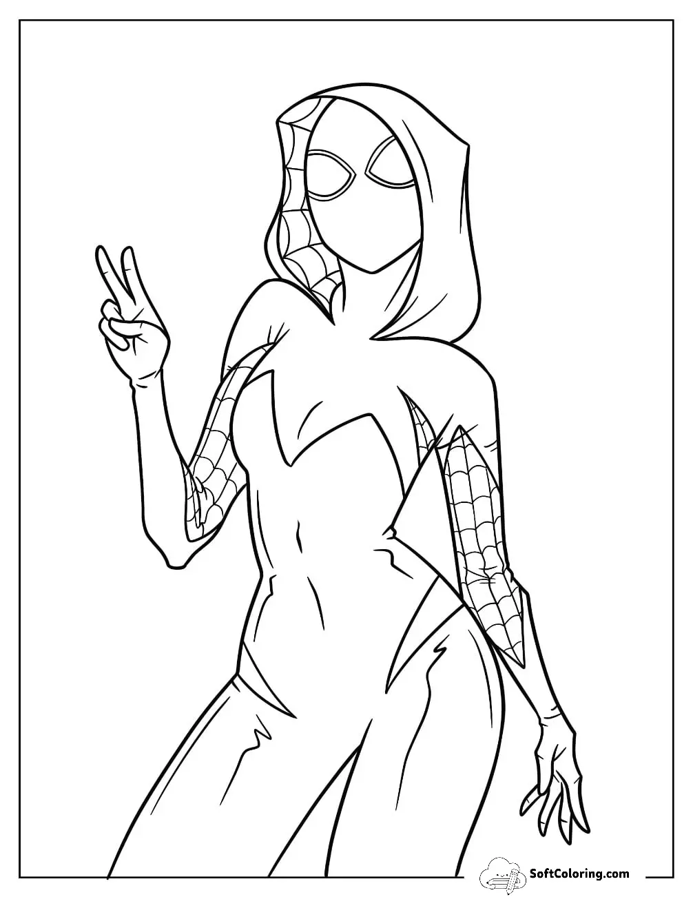 Simple Spider-Gwen Doing Peace Sign For Kids