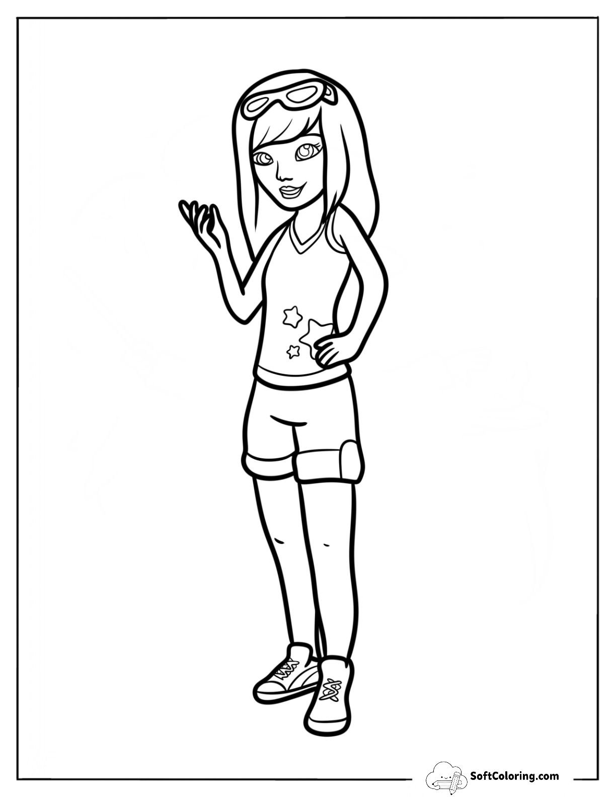 Simple Stephanie In Sunglasses And Shorts Outline For Kids