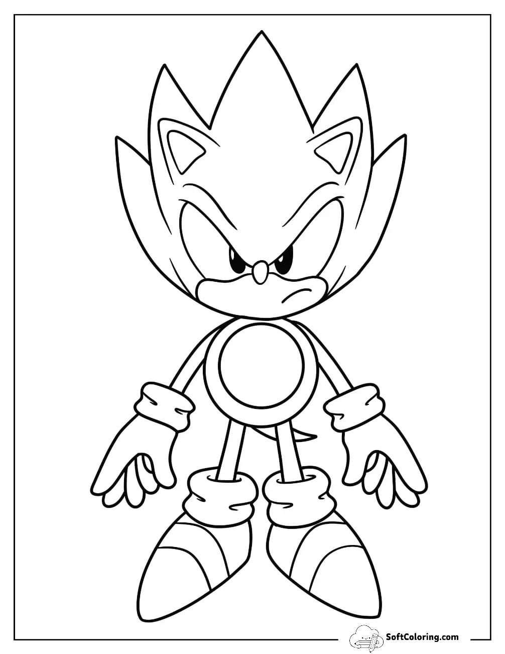 Simple Super Sonic Coloring Page Outline For Kids