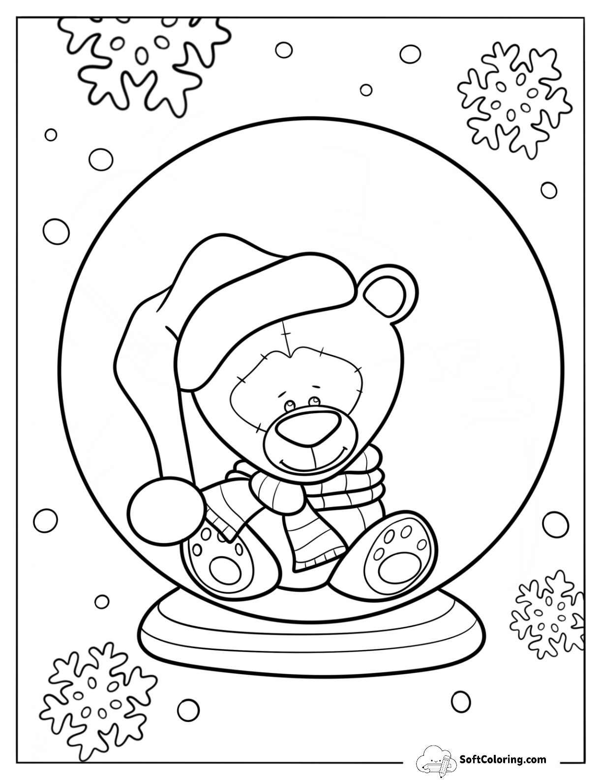 Simple Teddy Bear Snow Globe Coloring Page For Kids