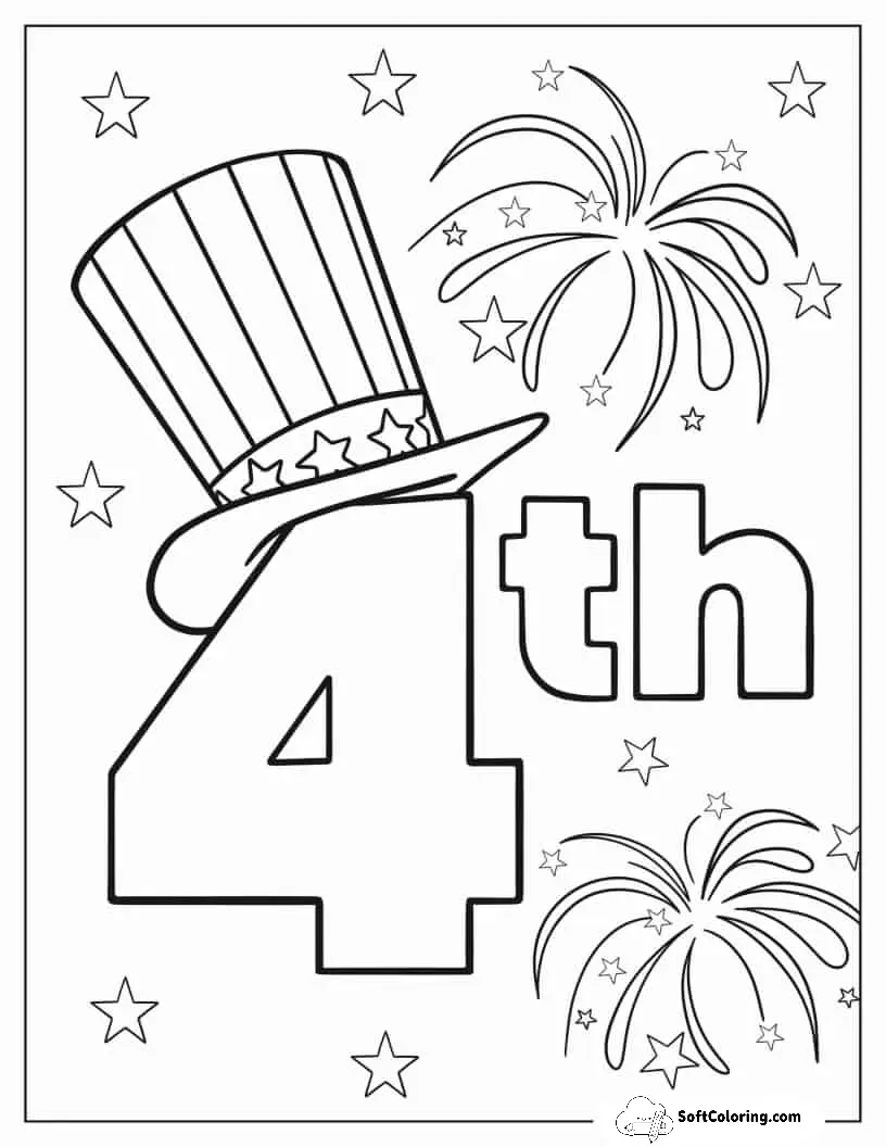 Simple To Color 4Th Of July For Kids