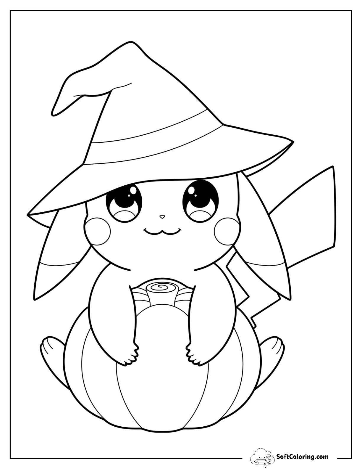 Simple Witch Pikachu Hugging A Pumpkin For Preschoolers