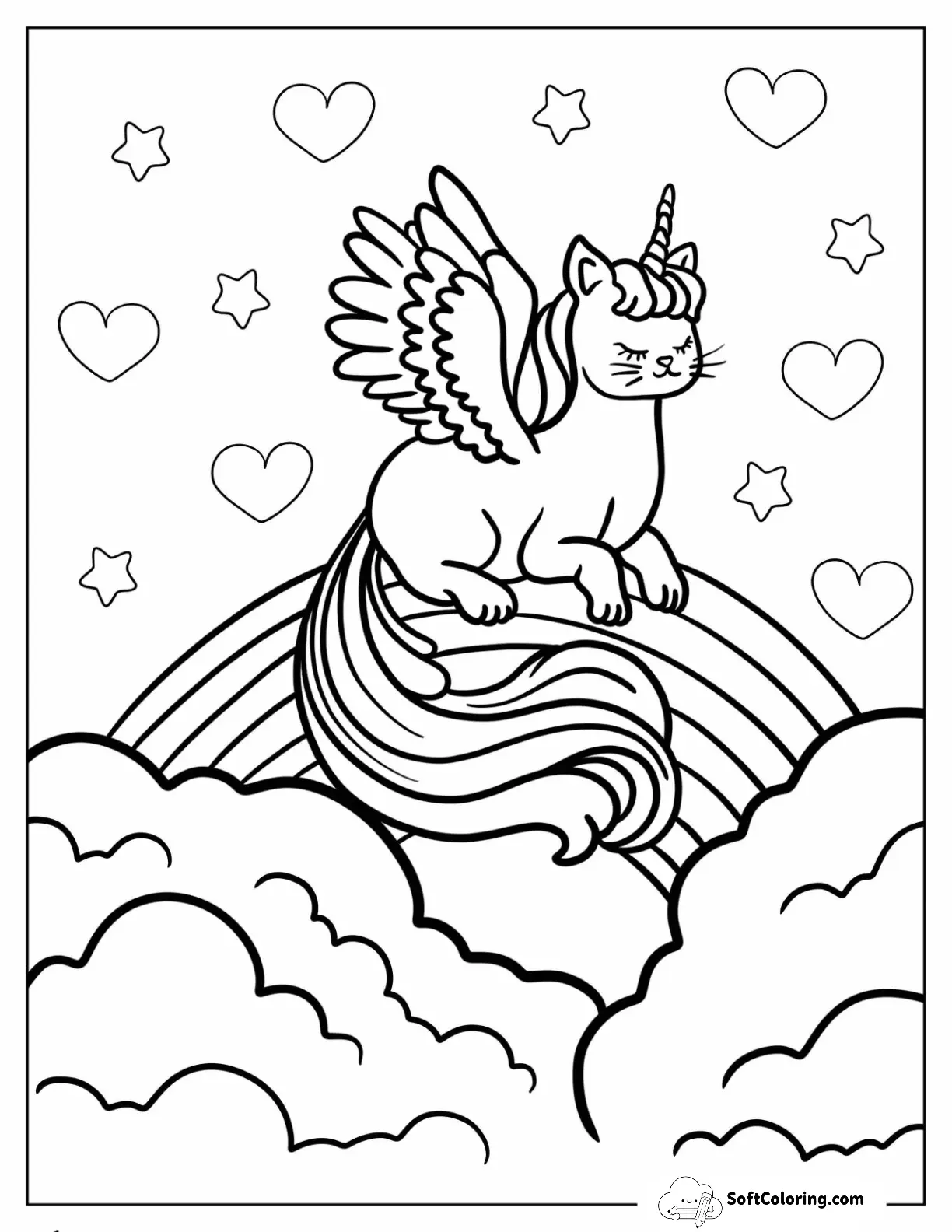 Sleeping Unicorn Cat On A Rainbow