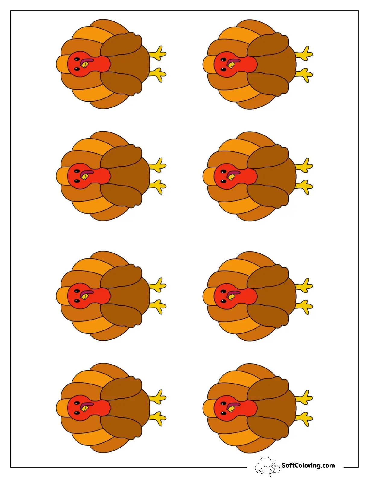 Small Colored Cute Turkey Template