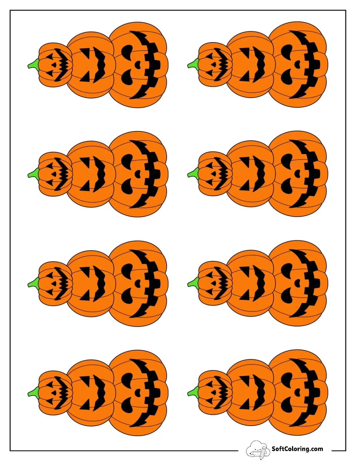 Small Colored Jack O Lantern Tower Pumpkin Template
