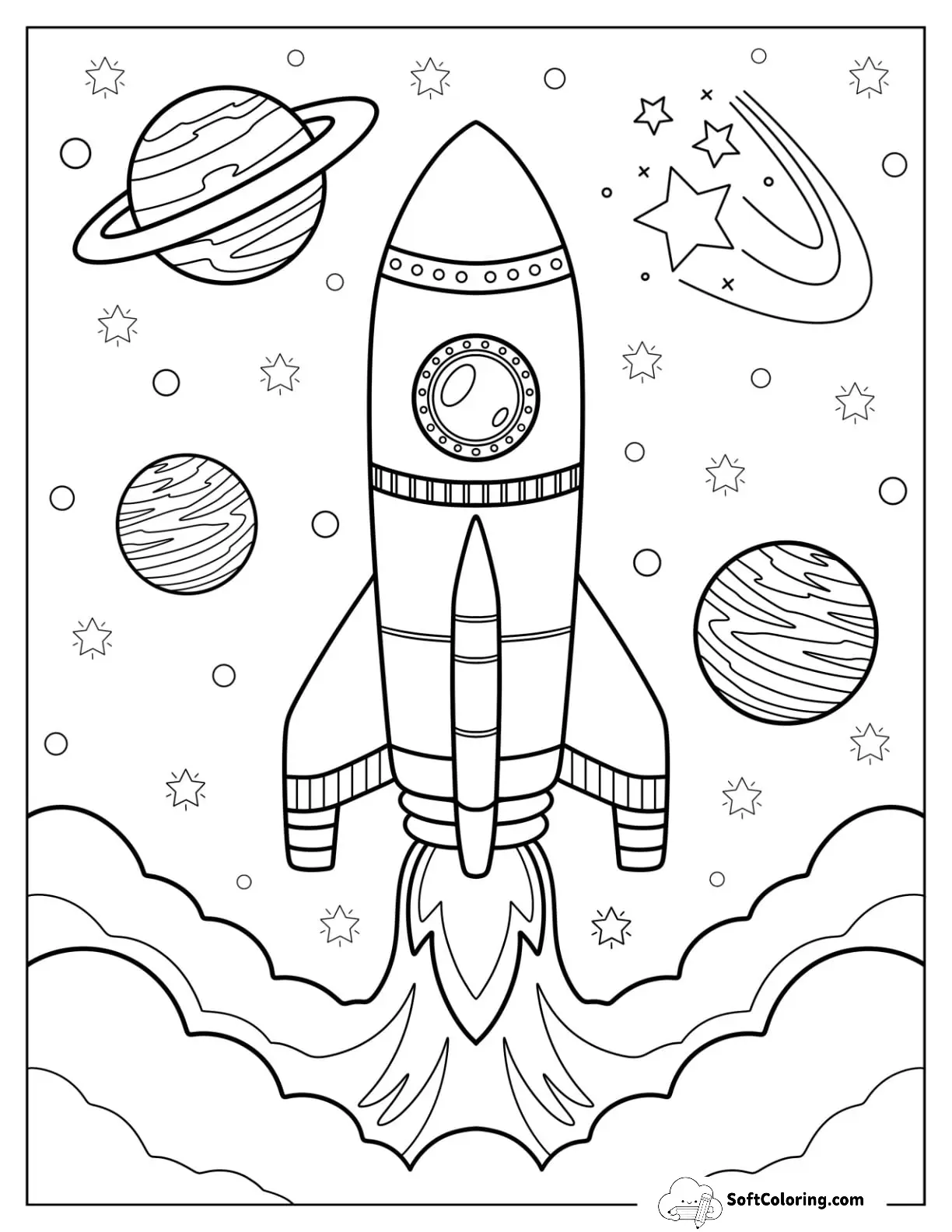 Small Rocket Coloring Page Launching Into Outer Space