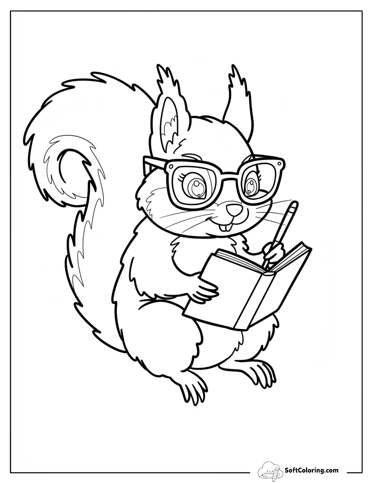 Smart Squirrel Wearing Glasses And Writing In Notebook