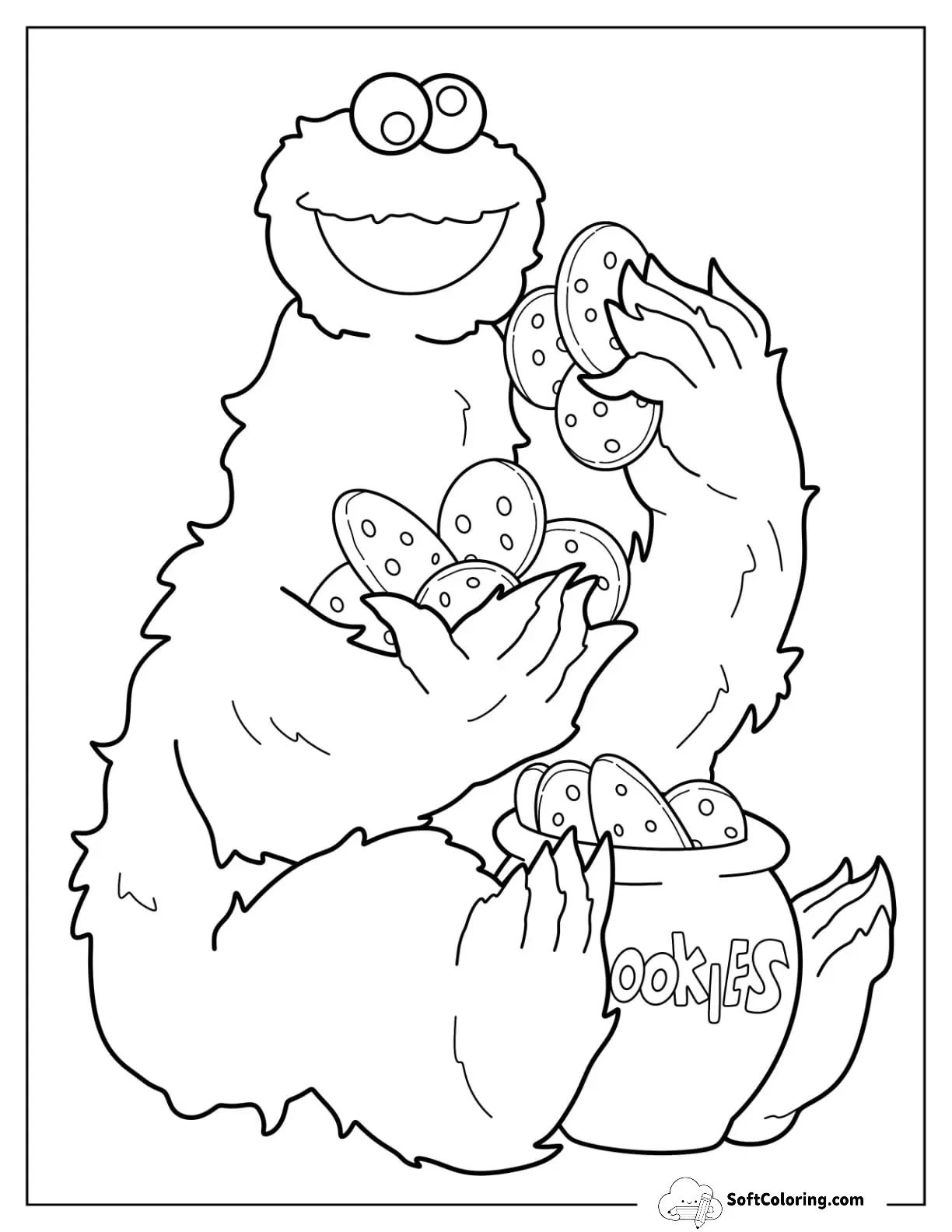Smiling Cookie Monster Eating Tons Of Cookies