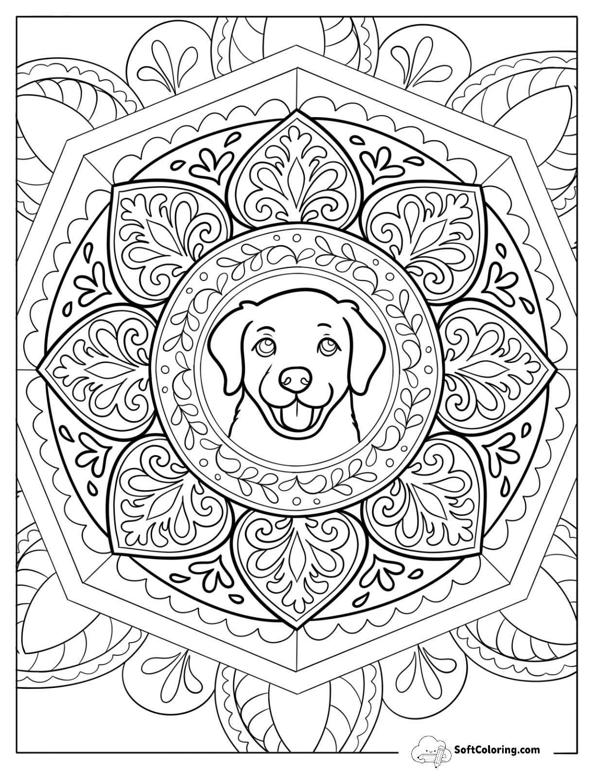 Smiling Labrador Puppy In Floral Mandala