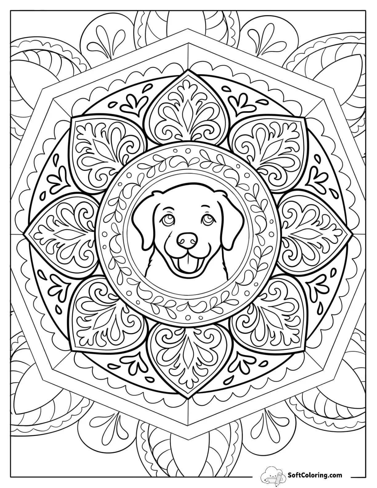 Smiling Labrador Puppy In Floral Mandala