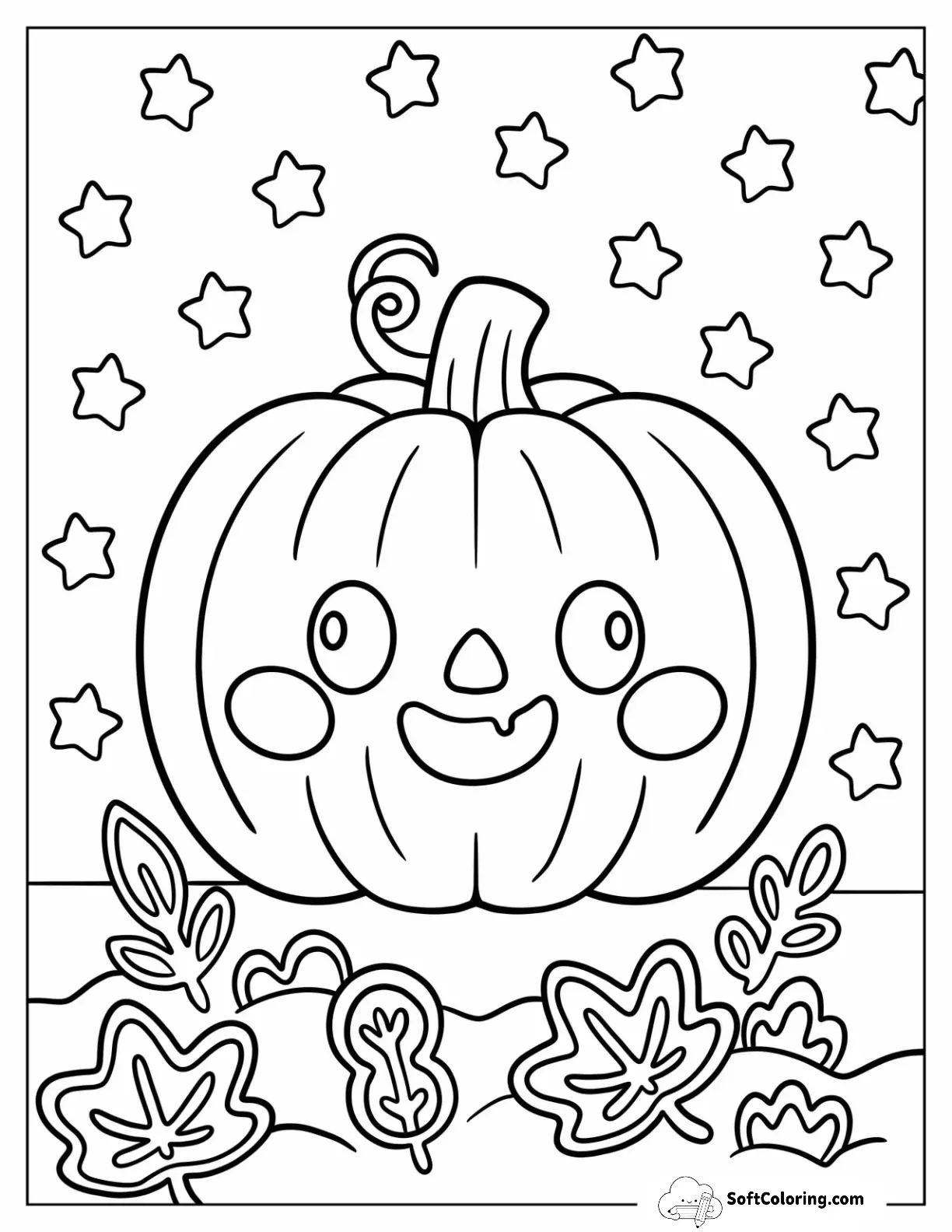 Smiling Jack-O-Lantern With Blushing Cheeks And Stars In Night Sky
