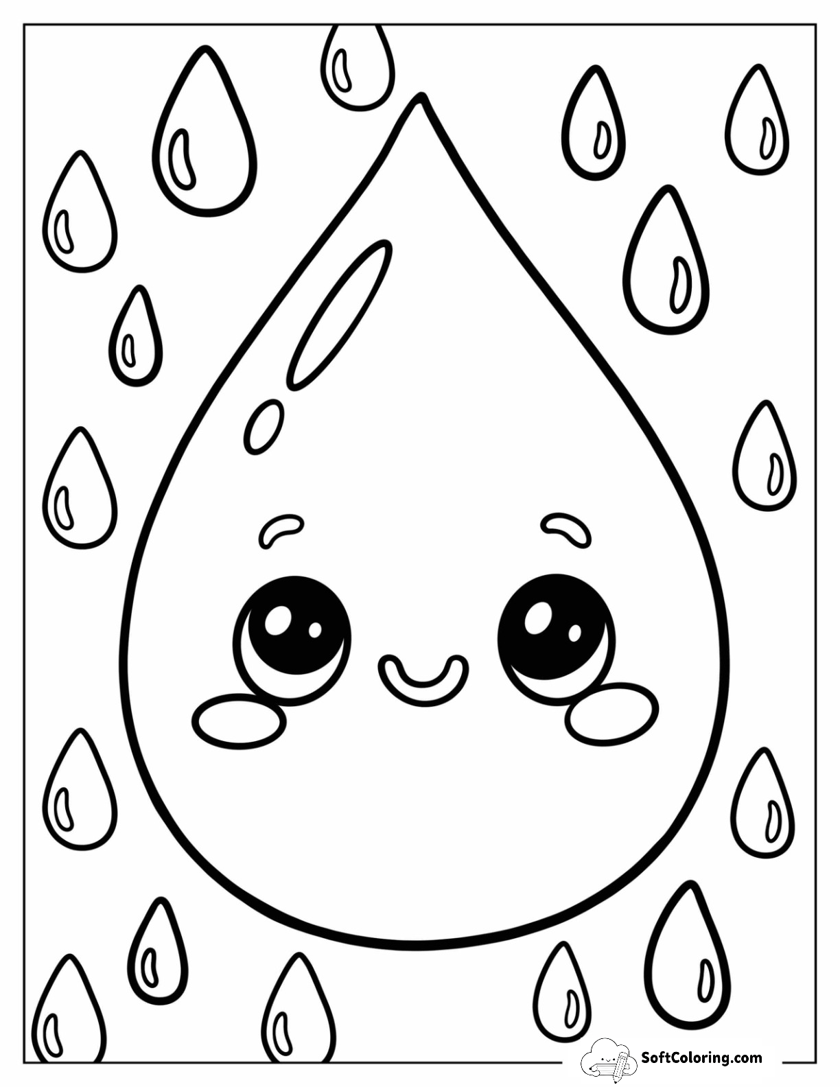Smiling Raindrop Surrounded By Falling Rain