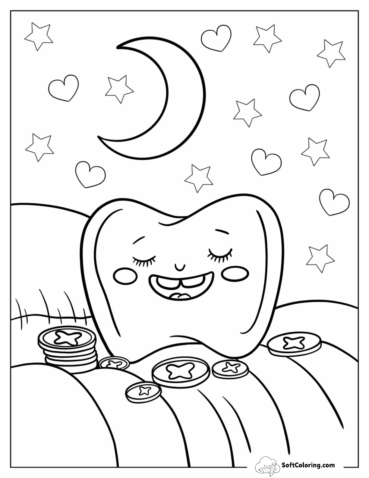 Tooth Fairy Of Smiling Tooth Surrounded By Gold Coins