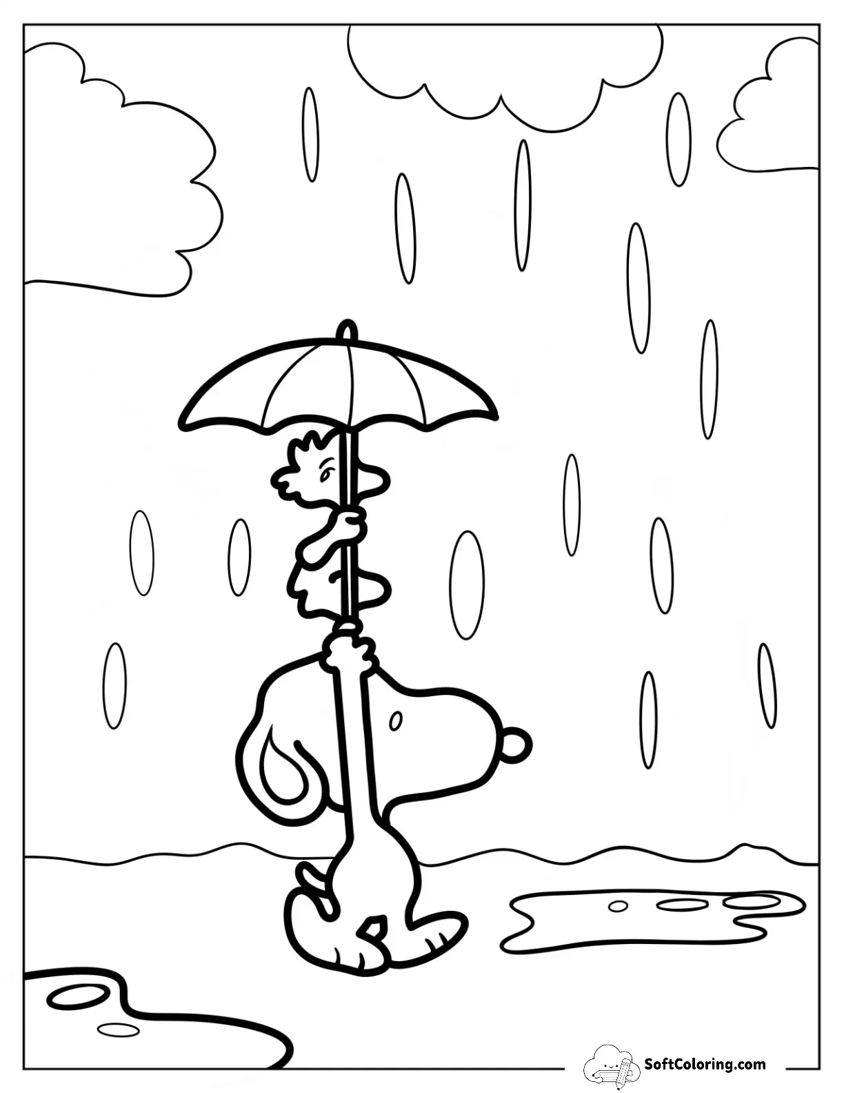 Snoopy And Woodstock Walking Under The Rain