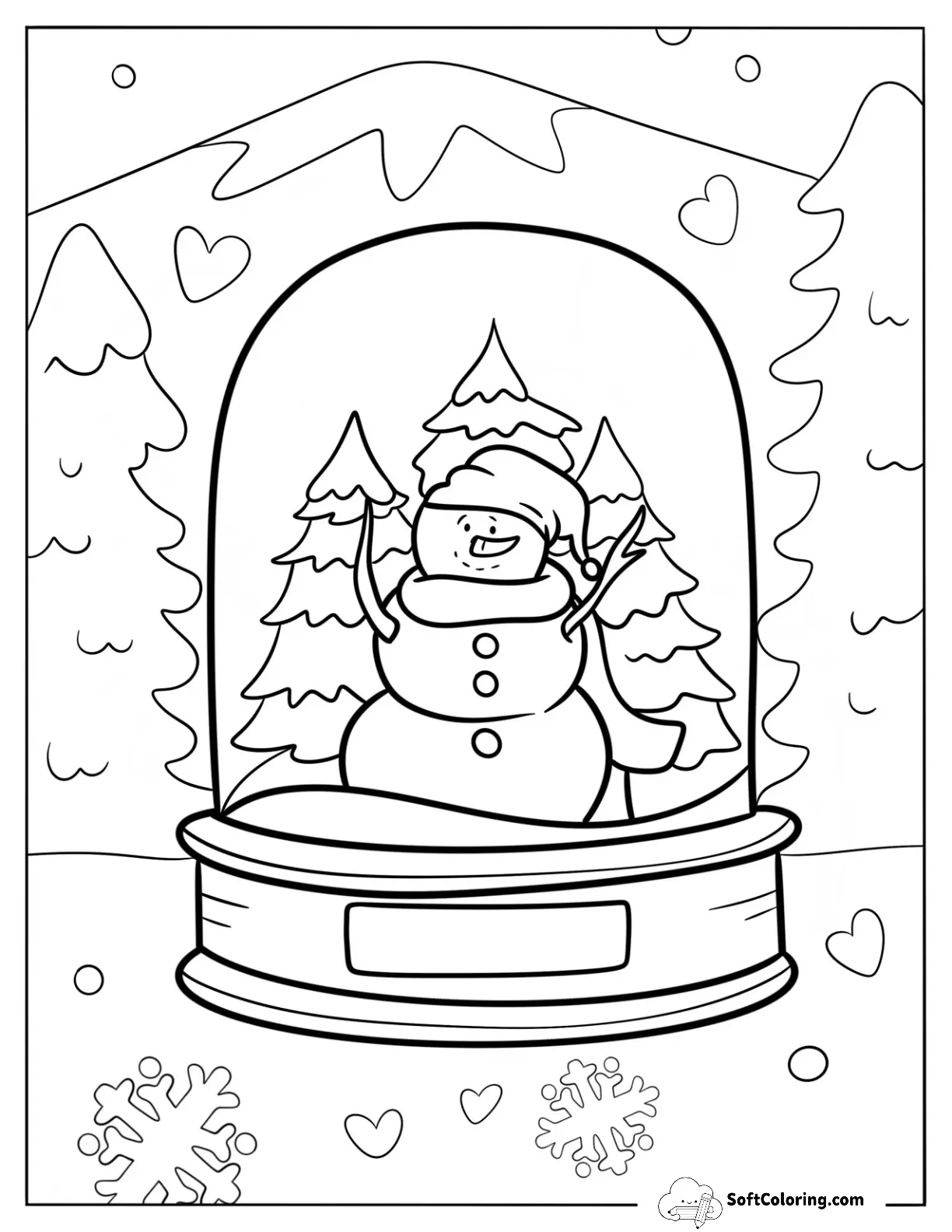 Snow Globe Coloring Page With A Snowman Wearing A Santa Hat