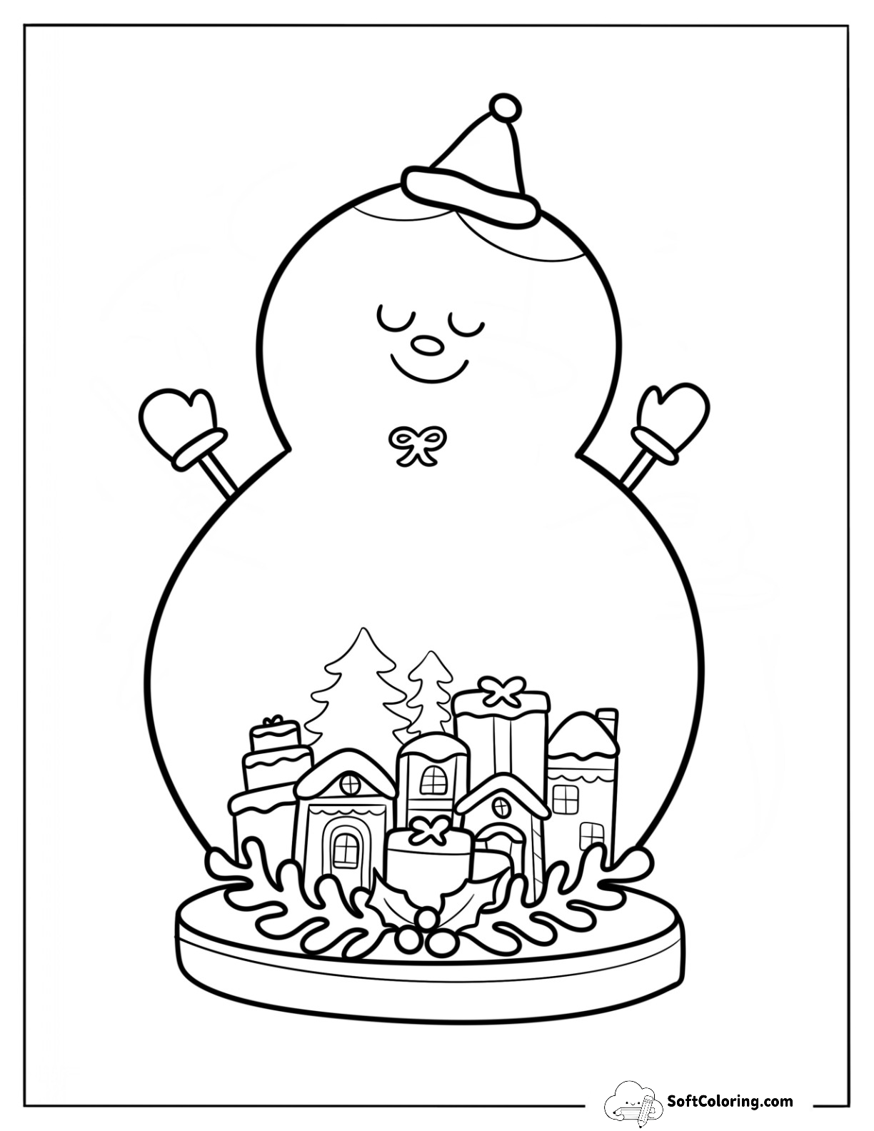 Snowman Shaped Snow Globe Coloring Page