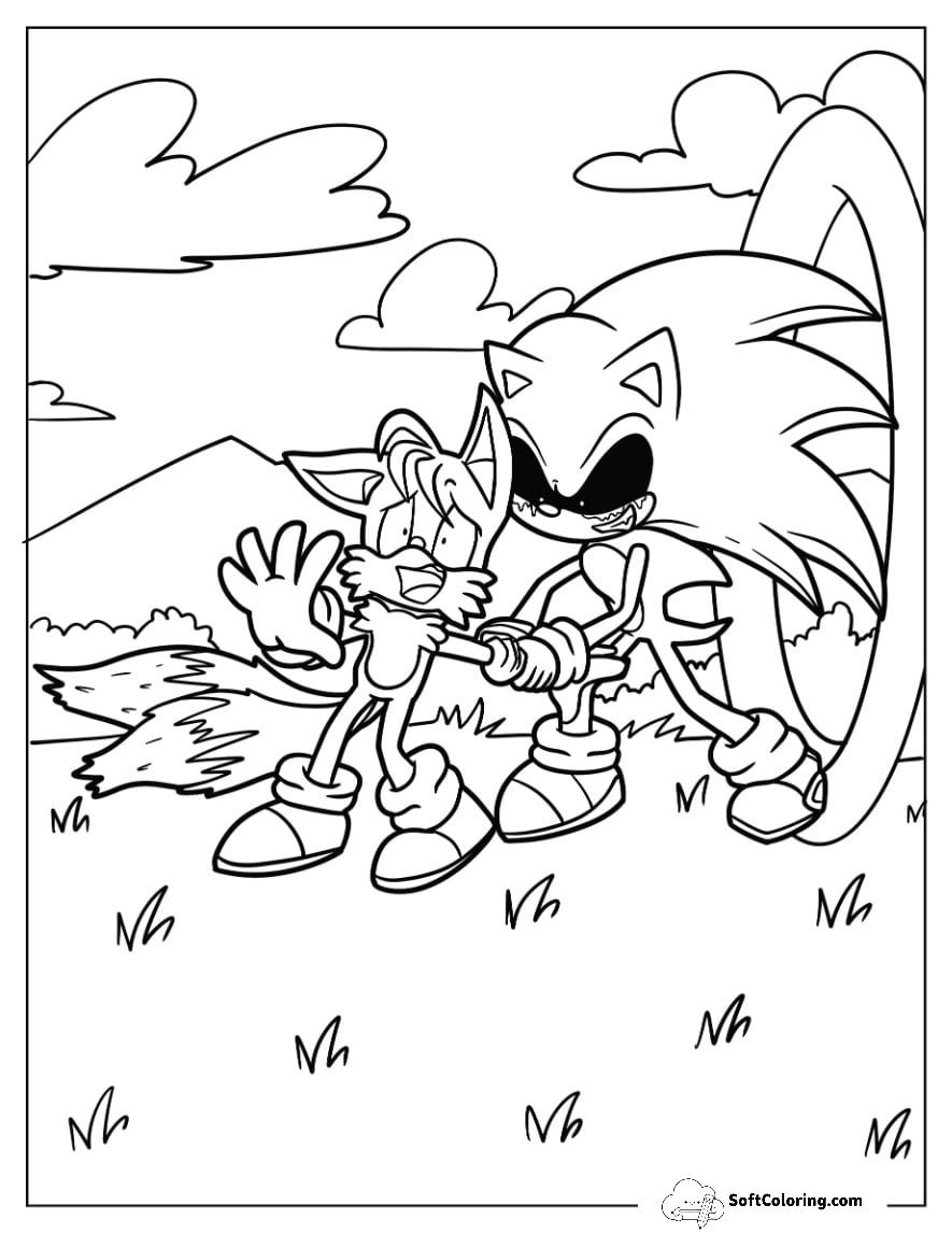 Sonic Exe Coloring Page Capturing Tails