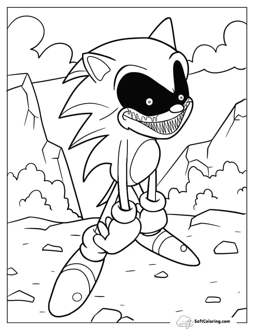 Sonic Exe Coloring Page Showing Sharp Teeth