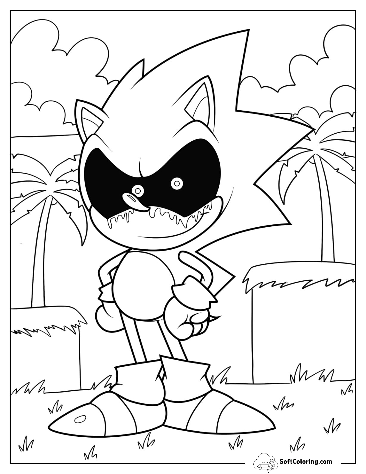 Sonic Exe Coloring Page Smiling With Bloody Eyes